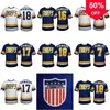 Mag MitNess Hanson Brothers Charlestown Hockey Jersey #16 Jack #17 Steve #18 Jeff 7 Slapshot Movie Jerseys Blue White