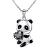 Hanger Kettingen Echt 925 Sterling Zilveren Sieraden Mooie Panda Ketting Kleurrijke Hart Zirconia Voor Vrouwen