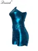 Damen Jumpsuits Strampler Znaiml Sexy geraffte figurbetonte Party Nachtclub Strampler Shorts Overalls Frauen Elegante Geburtstag Metallic Shiny One Shoulder Playsuit 230603