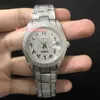 Orologio da polso con diamanti di ghiaccio da uomo nuovo Orologio da polso con scala digitale araba Cassa in acciaio inossidabile argento Cinturino con diamanti Meccanico automatico Wa255Q