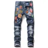 Uomo Più Distintivo Jeans Slim Fit Gamba Dritta Lavato Stilista Dipinto Biker Pantaloni Denim da Uomo Pantaloni Taglia Grande 122