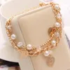Bracelets porte-bonheur bijoux faits à la main femmes/fille chaîne perles Bracelet en cristal coeur Imitation perle pendentif multicouche