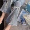 Women's Jeans Spring Autumn Sweet High Waist Split Denim Pants Women Elegant Chic Beading Bowknot Boot Cut Pants Girls Vintage Fairy Jeans 230603