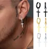 Dangle Oorbellen Gothic Mannen Kruis Hanger Drop Zilver Kleur Rvs Hoop Circle Punk Oor Jewerly BFF Geschenken