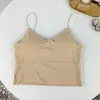 Camisoles & Tanks Women Sexy Solid Bra Ice Silk Crop Tops Sports Spaghetti Strap Vest Built In Off Shoulder Sleeveless Camisole Underwear