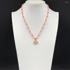 Hanger Kettingen Mooie Gouden Kleur Bal Perzik Roze Kraal Strand Met Gradiënt Bloesem Daisy Charm Ketting Voor Vrouwen Meisje Elegante Mooie