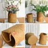 Förvaringskorgar Seagrass Woven Basket Straw Flower Plant Pot Vase Organizer med handtag för tvätt Picknick livsmedelsbutik 230603