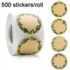 Gift Wrap 500Pcs Vintage Kraft Paper Sealing Sticker Scrapbook Stationery Label Stickers Handmade Flower Wreath Pattern