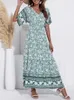 Vestidos boho vestido mulheres verão 2022 túnica de seda macia estampa floral maxi vestido rosa moda hedtor hóspedes de cintura alta vintage