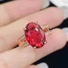 Cluster Rings 2 Layer Oval Red Crystal Ruby Gemstones Diamonds For Women 18k Rose Gold Filled Jewelry Bijoux Gifts Band Trendy Accessory