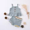 Clothing Sets Summer Toddler Infant Kids Baby Girls Clothes Solid Colors Knitted Crop Tops Shorts Ribbed Beach Party Outfits Set#p4