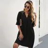 New Ladies Summer Ruffled Sleeve Polyester Shift Dress Women