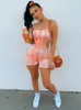 Kvinnors jumpsuits rompers hirigin kvinnor sexig tie-dye suspender playsuit sommar streetwear sport spaghetti rand cutout midja smal passform korta rompers 230603