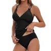 Women's Swimwear Women V Neck Monokini Bikini Tankini Set Push Up Bathing Suit Ruched Swimsuit Criss Solid Color With Shorts