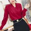 Blouses pour femmes noir élégant col en v profond à manches longues femmes chemises mode bureau dames hauts décontracté couleur unie Sexy attrayant B31