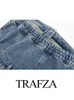 Trajes de mujer Blazers TRAFZA Primavera Denim Mujer Mono sin tirantes Traf Sin mangas Vintage Sólido Sin espalda Ahueca hacia fuera Cintura alta Hasta el tobillo Mujer 230603