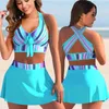 Set Femmes Sexy Monokini Swimdress Loose Swimsuit Vintage Imprimé en deux pièces Sweetwear Female Bathing Culting Summer Beach Bikini Set