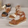 Czarny 256 Sandały Pasek do kostki dla kobiet Summer 2024 Plus Size 43 Casual Ladies Wedge Lekkie sandalii bez poślizgu