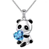 Hanger Kettingen Echt 925 Sterling Zilveren Sieraden Mooie Panda Ketting Kleurrijke Hart Zirconia Voor Vrouwen