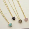 Pendant Necklaces Trendy Jewelry Dainty Chain Semi Precious Heart Stone Short Necklace Female 16"