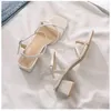 Heel Sandals Block Comfortable Summer Women s Girl Shoes Black Outer Wear Fashion Elegant Medium Heels Footwear Shoe Fahion