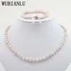 WUBIANLU 4 farben 7-8mm Rosa Perle Halskette Armband Ohrring Sets Frauen Schmuck Machen Design Mode Stil Mädchen geschenk Großhandel
