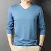 Mannen T-shirts Hoogwaardige Mannen Moerbei Zijde Tops 2023 Lente Casual V-hals Modaal Katoen Lange Mouwen Mannelijke Effen glad T-shirt