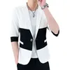 Herrenanzüge 2023 Sommer Mode Patchwork Anzug Jacke Dünne 3/4 Hülse Casual Blazer Streetwear Slim Social Barber Kleid Mantel Männer Kleidung