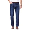 Jeans masculino 2023 primavera masculino de algodão elástico para negócios casual meia-idade calça reta