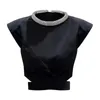 女性用Tシャツダイヤモンドファッションシックなミッドリフ衣装ショートノースリーブレスベストTシャツ女性夏の黒人ガールフラウンドスリーブトップティー230603