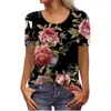 T-shirt da donna Bottoni da donna Scollo a V Moda stampa Manica corta T-shirt retrò Top Top casual Magliette oversize Roupas Para Mulheres