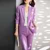 Damen Zweiteilige Hose Lila Schwarz Frauen Blazer Und Hosenanzüge Büro Damen Business Arbeitskleidung 2 Set Weibliche Langarmjacke Hose