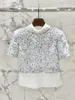 Damen T-Shirts 2023 Damenmode Kurzarm Casual Dreidimensionale Pailletten Nähte Echt Acetat Seide Satin Schmetterling Top 0301