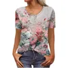 T-shirt da donna Bottoni da donna Scollo a V Moda stampa Manica corta T-shirt retrò Top Top casual Magliette oversize Roupas Para Mulheres