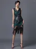 Casual Dresses Women's 1920s V-Neck Sequin Fringed Sleeveless Party Costumes Vintage Flapper Gatsby Tassel Evening Midi Dress