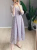 ドレスモリガールエレガントなスウィートドレスフローラルシフォンドレス女性2023年韓国夏vneck紫色のドレスアラインミディドレス