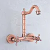 Bathroom Sink Faucets Antique Red Copper Brass Double Cross Handles Swivel Spout Kitchen Tub Faucet Mixer Water Taps Tsf861