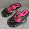 Top-Quality Fashion Brand LOGO Leather Flip Flops with Colorful Diamonds Slippers Sandals for Summer