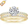 Somen 14K Vergulde 1.25CT 925 Sterling Zilveren Bruidsring Sets Vrouwen Ronde CZ Belofte Ringen Engagement Wedding Bands