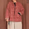 Ethnische Kleidung Vintage Blumendruck gepolsterte Jacke Frauen chinesischen Stil traditionellen Winter lose Oberbekleidung Baumwolle Leinen Tang-Anzug Mantel