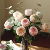 Decorative Flowers Classic Rose Arrangment Eucalyptus Peony Latex Coating Like Wet Petal Artificial Flower Bouquet Wedding Decor Event -