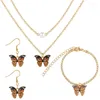 Naszyjniki wiszące przekrojowe moda sprzedaż zestawu biżuterii motyla z 3 kreatywnymi kolczykami Naszyjnik Bransoletka dla kobiet