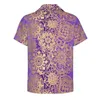 Chemises décontractées pour hommes Boho Mandala Shirt Purple And Gold Beach Blouses esthétiques hawaïennes lâches Manches courtes Graphic Oversize Clothing