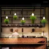 Pendant Lamps Countryside Style Plant Pot Light Square Round Shape Wrought Iron Droplight Restaurant Cafe Bar Garden Deco Hanging Lamp