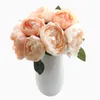 Decorative Flowers 27cm Rose Pink Silk Bouquet Peony Artificial 2 Big Heads 4 Small Bud Bride Wedding Home Decoration Fake Faux