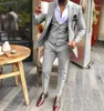 Men's Suits Light Grey Mens 3 Pieces Business Groom Jacket Tuxedos Blazer For Wedding Prom Evening (Jacket Vest Pants)
