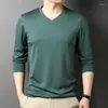 Men's T Shirts Top Grade Men's Mulberry Silk Tops 2023 Spring Casual V-Neck Modal Cotton Long Sleeve Male Solid Smooth Tee Shirt