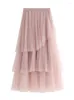 Jupes 2023 Vintage longue plissée Tulle jupe mode femmes été coréen irrégulière maille taille haute robe de bal femme femme vêtements