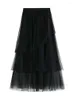 Jupes 2023 Vintage longue plissée Tulle jupe mode femmes été coréen irrégulière maille taille haute robe de bal femme femme vêtements