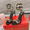 Sandals Large diamond Luxury Designer rene caovilla Stiletto heel womens shoes 35-43 with box Crystal Rhinestone twining foot ring 10CM high heeled Novelty Sandal